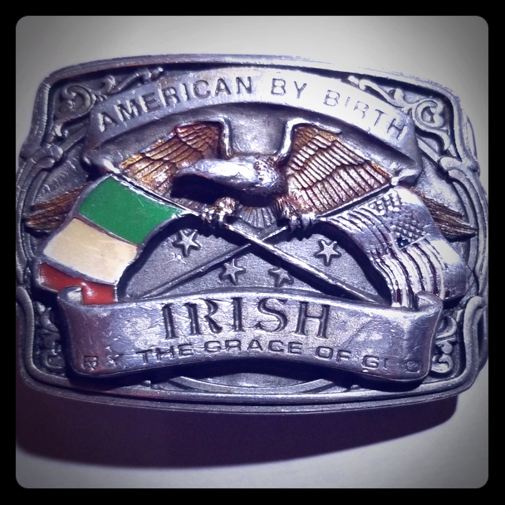 Irish American silver patriotic belt buckle